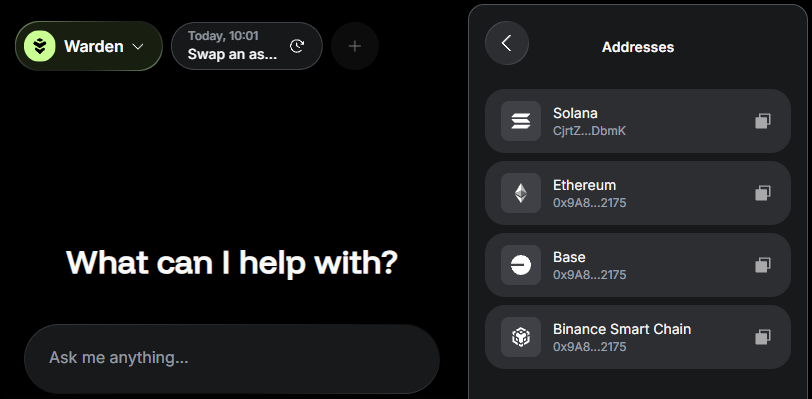 Copy a wallet address in Warden