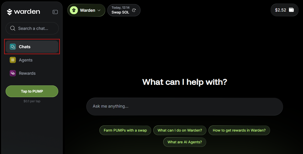 Ask the Warden AMA Agent to swap an asset